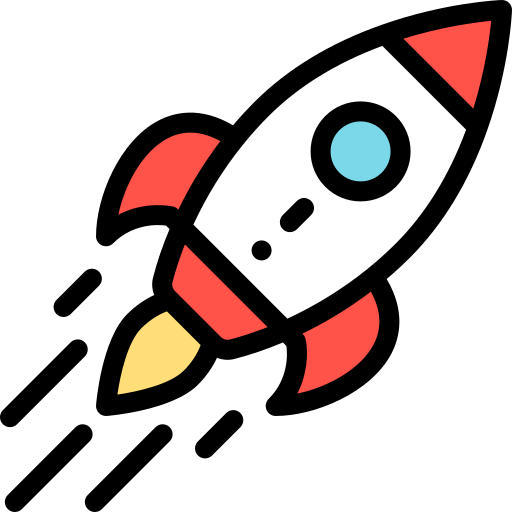 Red and white rocket ship.
